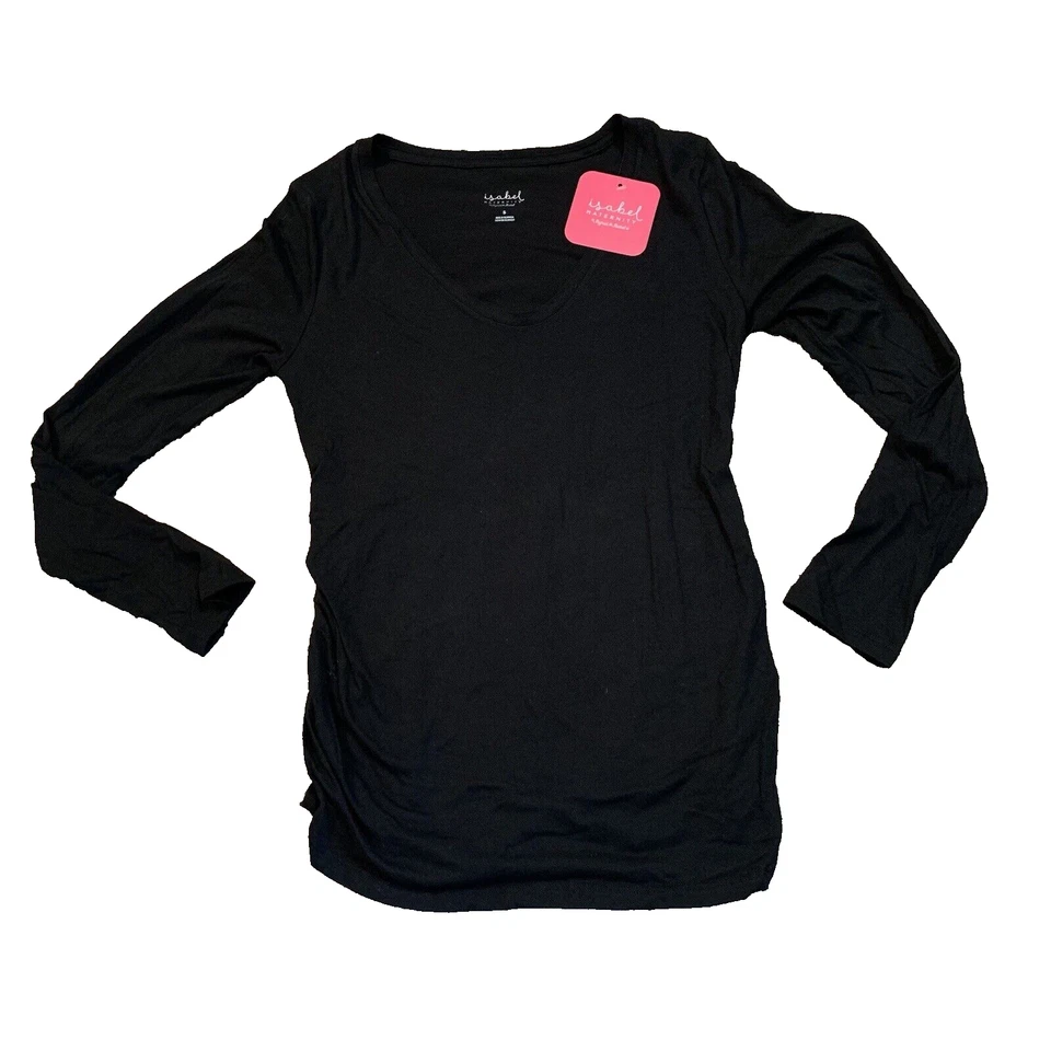 Isabel Maternity by Ingrid & Isabel Shirred T-Shirt Small Black Long Sleeve