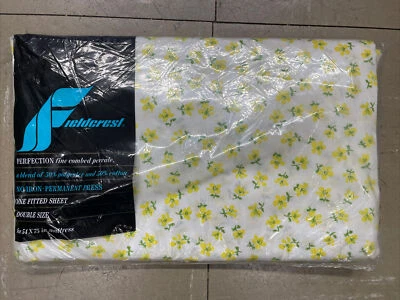 NIP Fieldcrest Perfection Percale Floral Double Fitted Sheet Buttercup Lace 3800 - Image 1 of 4