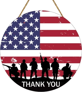 Memorial Day Hanging Sign Wreath Patriotic Wooden Door Wall Decor - Picture 1 of 12