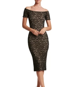 Vestido de cóctel Dress the Population negro desnudo de encaje ceñido al cuerpo largo midi talla M - Imagen 1 de 8