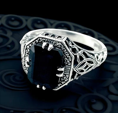 DELICADO ANILLO FILIGRANA ÁGATA NEGRA PLATA ESTERLINA MACIZA 925 ESTILO VINTAGE 1371 Foto 1 de 4