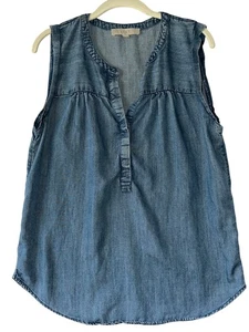 Ann Taylor Sleeveless Denim Chambray Blouse By Loft Size M - Picture 1 of 5