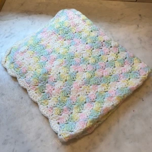 Crochet Baby Blanket Pastel Colors Handmade Knit Throw Afghan Kids 28x28 - Picture 1 of 3