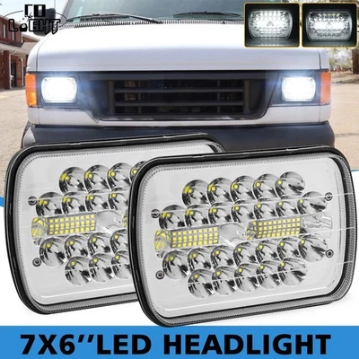 For Ford E-150 E-250 E-350 Econoline Pair 5x7 7x6" LED High Low Beam Headlights - Image 1 of 4