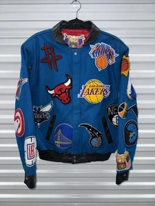 Herren Medium Jeff Hamilton NBA Teams Logo Patch Wolle Leder Bomberjacke türkis - Bild 1 von 8