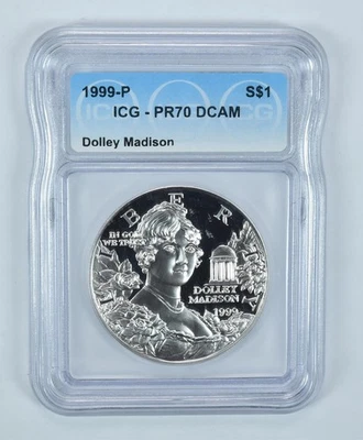 1999-P Dolley Madison Commemorative Silver Dollar PR70 DCAM ICG *7545 - Image 1 of 4