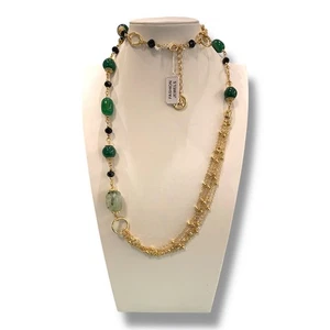 Fashion Steel - Collana lunga color oro, con AGATA VERDE NATURALE - Picture 1 of 3