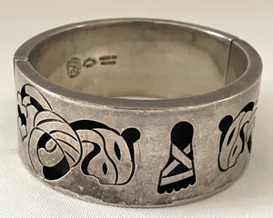 Vintage Taxco Mexico Los Ballesteros Sterling Silver Hinged Bangle Bracelet - Picture 1 of 12