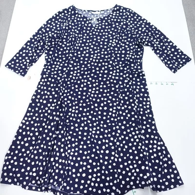 Susan Graver A Line Dress Womens 1X Navy Blue White Irregular Polka Dot Pleated - Image 1 of 4
