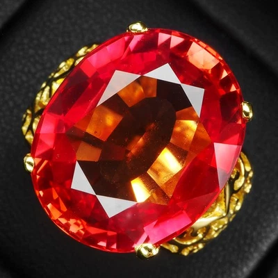 Anillos hechos a mano de plata de ley 925 ovalados de zafiro naranja atardecer de 21,05 quilates de oro de 24 quilates Foto 1 de 4