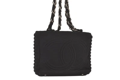 Auténtico Bolso de Mano CHANEL Cadena Algodón Cuero Logo CC Negro 2184N Foto 1 de 4