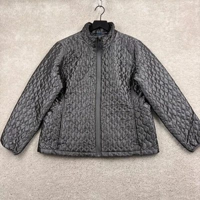 Lands' End Quilted Puffer Jacket Womens Size 12 Medium Petite Gray Zip Pockets - Image 1 of 4