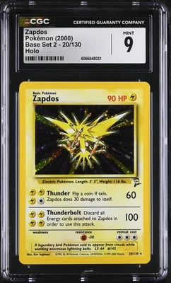 CGC 9 MINT Zapdos 2000 Base Set 2 20/130 Holo Pokemon Card - Image 1 of 2