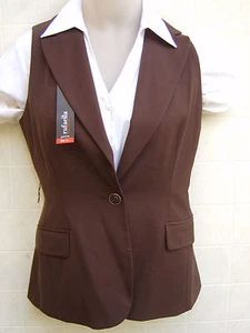 Rafaella Womens Dress Vest 8P 8 Notch Lapel Stretch Spandex Big Pocket Brown $79 - Picture 1 of 7