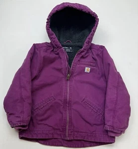 Kids Girls Carhartt Hooded Sherpa Lined Jacket Size XSS (4-5) Pink Purple Rose - Picture 1 of 7