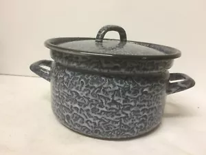 Grey Mottled Enamelware Pot with Lid ~ Vintage~ EN60 - Picture 1 of 8