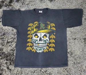 Vintage Y2K Oakland A's Sugar Skull Shirt Herren L schwarz Baseball Seattle Cotton Works - Bild 1 von 11