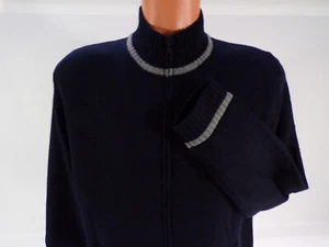 Vintage Eddie Bauer Sweater Mens M Merino Wool Navy L/S Cardigan Lined Zip L24 - Picture 1 of 8