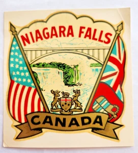 Decalcomania bagaglio da viaggio souvenir vintage Niagara Falls Canada anni '50 - Foto 1 di 2