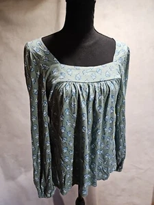 NWOT Womens Lucky Brand Long Sleeve Green & Blue Floral Square Neck Short... - Picture 1 of 6