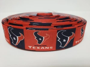 Houston Texans, Blue & Red Logo Squares, Grosgrain Ribbon 1" By the yard NEW - Picture 1 of 1