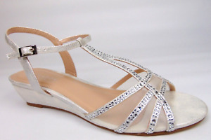 Paradox London Jilly Wedge Evening Sandals Women's Size 9.0 M, Silver, NEW 31665