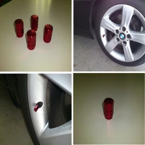 Red Valve Stem Caps Cover Aluminum Tire Wheel Auto Car 4 Pieces Set - Picture 1 of 6