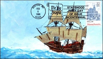 Scott 2341 - 22 Cents Massachusetts - Derossett Hand Painted FDC - Image 1 of 2