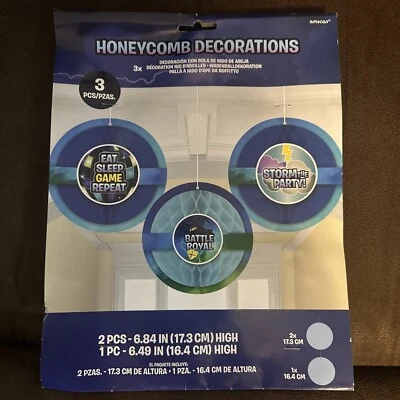 3 Pcs Battle Royal Honeycomb Hanging Decoration Backdrop Fortnite Kid Birthday - Image 1 of 2