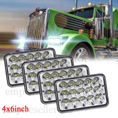 for Kenworth Freightliner FLD120 FLD112 4pcs 4x6" LED Headlights Hi/Lo Halo Beam - Image 1 of 4