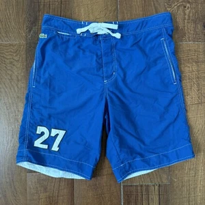Lacoste Mens Swim Trunks M Blue Mesh Lined Board Shorts Logo Beach Summer - Picture 1 of 9