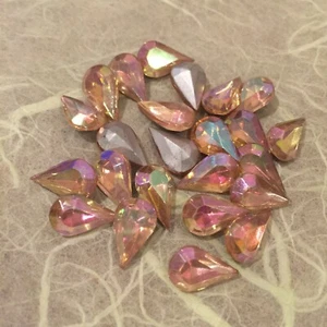 N91 Vintage W.German 13x8mm Rose AB TTC facettierte Glasbirnen, silber foliert (24) - Bild 1 von 2