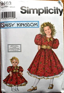 SIMPLICITY PATTERN 9463  DRESSES GIRLS SIZES 3 4 5 6   DOLL 18"   CUT VINTAGE - Picture 1 of 2