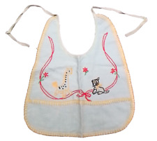 CLEARANCE SALE Vintage Hand Embroidered Baby Gift Bib Giraffe Blue