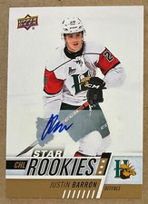 2017-18 JUSTIN BARRON UPPER DECK CHL STAR ROOKIES AUTO #336 HALIFAX MOOSEHEADS