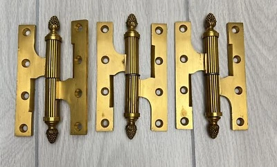 3 Antique Brass Door Hinges Pinecone Pineapple Acorn Finial Liftoff Gravity - Image 1 of 4