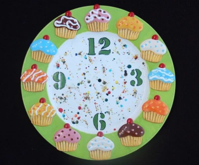 Placa RELOJ Cupcake ~ SIN Mecanismos, SIN Percha ~ 131/2" Esmalte Confeti Cerámico Foto 1 de 3