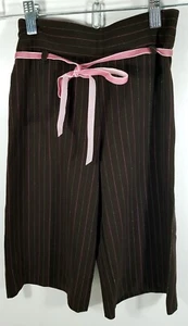Amy Byer Girls Pinstripe Pants Brown with Pink Velvet Ribbon Size 6 Capri Length - Picture 1 of 7