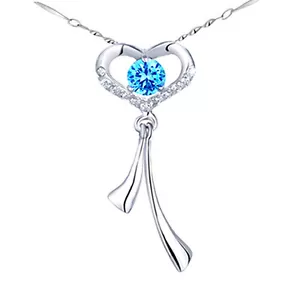 "Collar colgante de piedras preciosas redondas de topacio azul simulado de plata esterlina de 18" - Imagen 1 de 2
