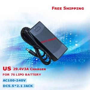 Cargador de batería de litio US 29.4V 3A con enchufe de CC de 5.5 * 2.1 mm para batería 7S Lipo - Imagen 1 de 3