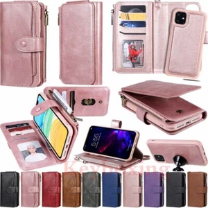 For iPhone 11 XS XR 6s 7 8 Plus Detachable Magnetic Leather Wallet Case Cover - Picture 1 of 68