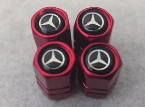 4 Red Valve Stem Caps Hex 2-Band Fits Mercedes - Picture 1 of 6