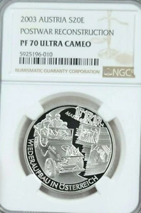 2003 AUSTRIA SILVER 20 EURO POSTWAR RECONSTRUCTION NGC PF 70 ULTRA CAMEO POP 1 - Picture 1 of 4