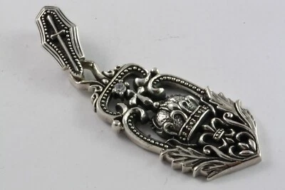 Fleur - De Lis Cavalieri Templari Crown Croce Ciondolo Giglio 925 IN Argento / - Immagine 1 di 4