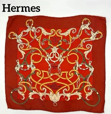 Hermes Silk Scarf Carre Orange Chain Pattern Authentic Auth - Image 1 of 3
