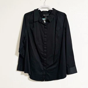 NUEVA Blusa Lane Bryant Clásica Popelina Oculta Abotonada Negra Talla 24 - Imagen 1 de 10