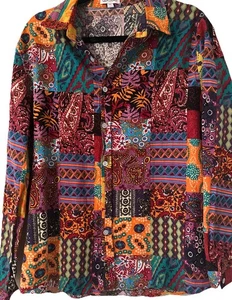 Camisa QZH DUAO Para Hombres XL Mezcla de Lino Novedad Hippy Años 70 Paisley Mod Trippy Retro - Imagen 1 de 15