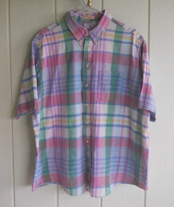 Vintage 80s Mens Big 2X Jonathan Quale Authentic India Madras Short Sleeve Shirt - Imagen 1 de 5