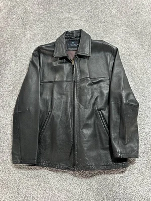 Kenneth Cole Reaction Genuine Leather Jacket Mens Medium Black Nylon Full Zip - Image 1 of 4