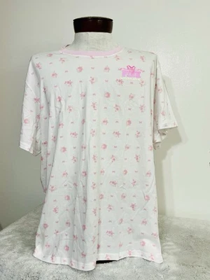 VS PINK X LOVESHACKFANCY CAMPUS COTTON TEE Rose Dot White XXL NWT - Image 1 of 3